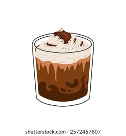 Coffee Cup with Latte Art Patterns Front View. Cute rabbit, Flower and Heart foam shapes. Cafe Bar or Coffee House Graphics. Vector Illustration, Icons