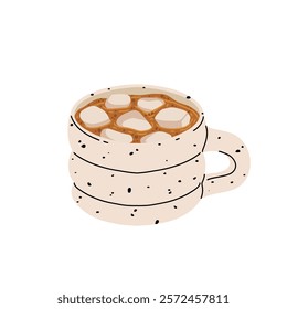 Coffee Cup with Latte Art Patterns Front View. Cute rabbit, Flower and Heart foam shapes. Cafe Bar or Coffee House Graphics. Vector Illustration, Icons