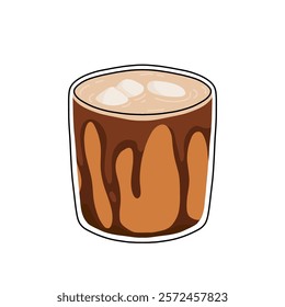 Coffee Cup with Latte Art Patterns Front View. Cute rabbit, Flower and Heart foam shapes. Cafe Bar or Coffee House Graphics. Vector Illustration, Icons