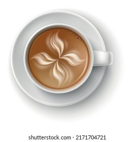 Coffee Cup With Latte Art. Realistic Drink Mockup