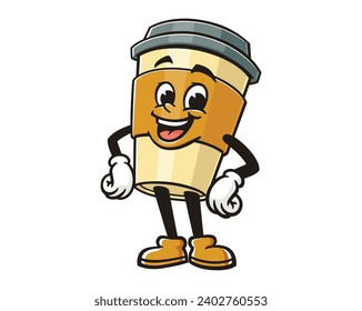 Coffee cup laugh cartoon mascot illustration character vector clip art