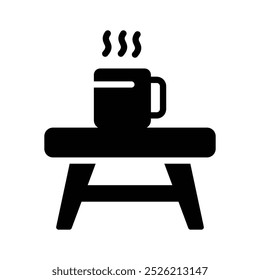 A coffee cup laying on the table, icon of coffee table