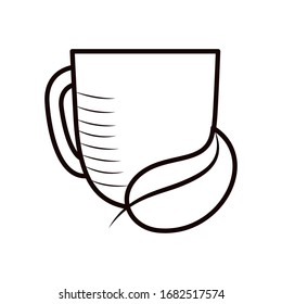 Coffee cup with leaf line style icon design of time drink breakfast beverage shop morning store aroma and caffeine theme Vector illustration
