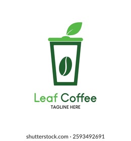 coffee cup and leaf logo design, green coffee, coffee icon