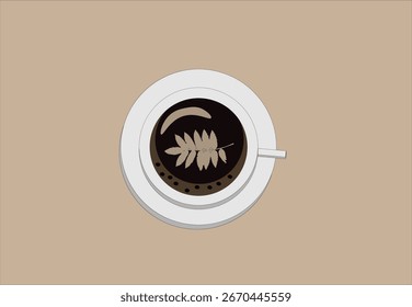 coffee cup leaf pattern on a light background,