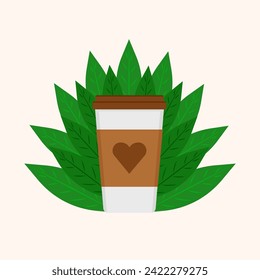 Coffee with a cup and leaves