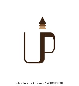 Coffee Cup with UP letter and Up Arrow logo design vector