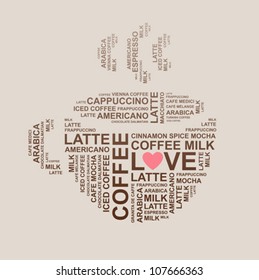 coffee cup from letters - typographic composition - vector