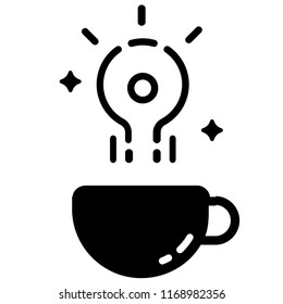 Coffee cup with light bulb line vector illustration in solid color design