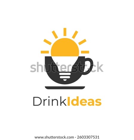 Coffee cup light bulb logo design vector illustration. Cup, sunshine, bulb logo idea. Smart coffee morning logo icon symbol. Suitable for shop, store, business, company, product. Vector illustration.