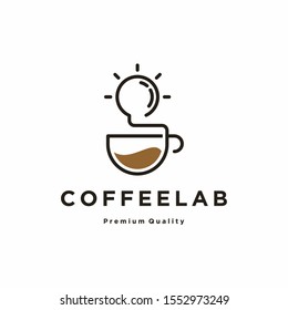 Coffee cup with lightbulb Logo design. Hot drinks Cafe Logotype concept icon.