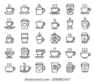 Coffee cup line art 50 icon set collection (3)