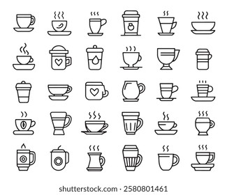 Coffee cup line art 50 icon set collection (2)