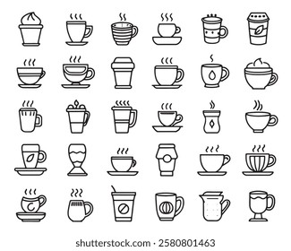 Coffee cup line art 50 icon set collection (1)