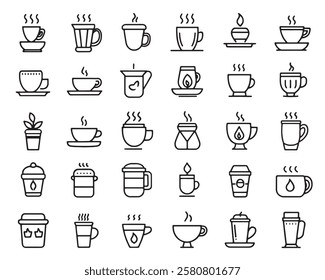Coffee cup line art 50 icon set collection (4)