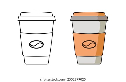 coffee cup line art and coloring vector illustration