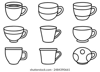 Coffee Cup Line Art Decorative Elements for Artistic Design Projects