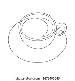 Coffee Cup In Line Art Drawing Style. Black Line Sketch On White Background. Vector Illustration