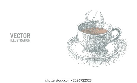 Coffee cup line art sketch. Drawing of tea cup morning cafe hot drink silhouette concept design one sketch outline drawing vector illustration