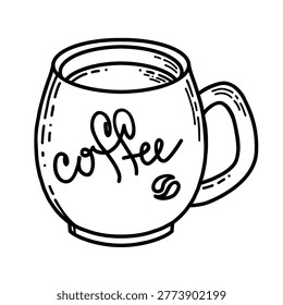 Coffee cup line art vector illustration, hand drawn sketch style hot drink with hatching isolated on white background
