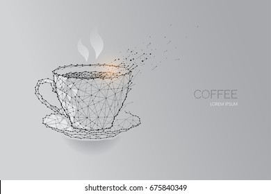 Coffee cup. line dot design. the concept of relaxing. suitable use for background, banner, poster, brochure etc. vector illustration. - line stroke weight editable
