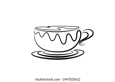 Coffee cup line drawing decorative art pattern in cup on white background