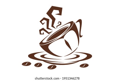 Coffee cup line drawing decorative art pattern in cup on white background