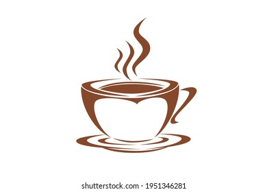 Coffee cup line drawing decorative art pattern in cup on white background
