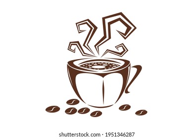 Coffee cup line drawing decorative art pattern in cup on white background