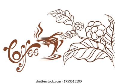 Coffee cup line drawing decorative art pattern in cup on white background