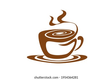 Coffee cup line drawing decorative art pattern in cup on white background