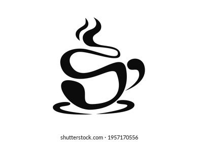 Coffee cup line drawing decorative art pattern in cup on white background
