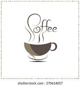 Coffee cup with line drawing design elements vintage dividers. Vector illustration. Isolated on white background.