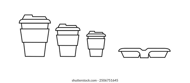 Coffee cup line and flat style. Disposable coffee cup. Coffee paper cup container for hot and cold drink juice tea cocoa. Vector