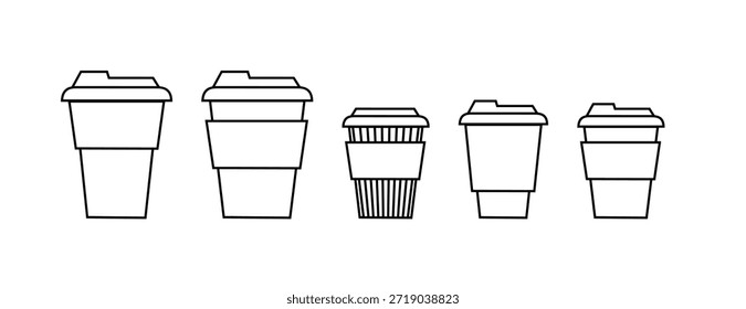 Kaffeetasse Linie und flachen Stil. Einweg-Kaffeetasse. Kaffeepapiertassenbehälter für heiße und kalte Getränke Saft Tee Kakao. Vektorgrafik