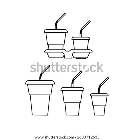 Coffee cup line and flat style. Disposable coffee cup. Coffee paper cup container for hot and cold drink juice tea cocoa. Vector
