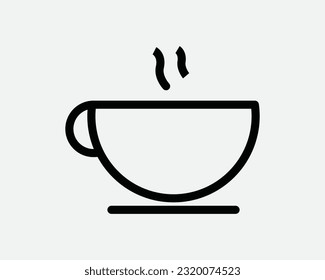 Coffee Cup Line Icon. Cafe Cafeteria Hot Beverage Mug Cappuccino Tea Steam. Black White Sign Symbol Illustration Artwork Graphic Clipart EPS Vector