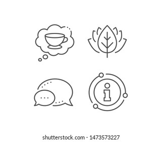 Coffee cup line icon. Chat bubble, info sign elements. Hot cappuccino sign. Speech bubble symbol. Linear coffee cup outline icon. Information bubble. Vector