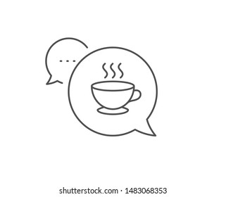 Coffee cup line icon. Chat bubble design. Hot cappuccino sign. Tea drink mug symbol. Outline concept. Thin line coffee cup icon. Vector
