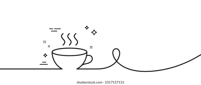 Coffee cup line icon. Continuous one line with curl. Hot cappuccino sign. Tea drink mug symbol. Coffee cup single outline ribbon. Loop curve pattern. Vector