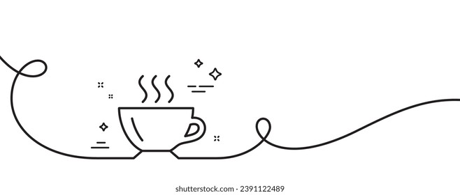 Coffee cup line icon. Continuous one line with curl. Hot drink sign. Cappuccino symbol. Coffee single outline ribbon. Loop curve pattern. Vector