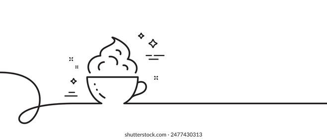 Coffee cup line icon. Continuous one line with curl. Hot cappuccino with cream sign. Tea drink mug symbol. Coffee cup single outline ribbon. Loop curve pattern. Vector