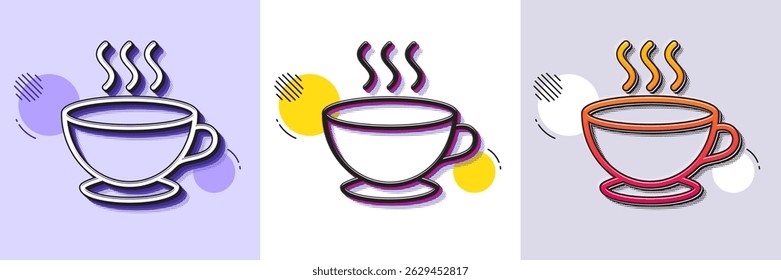 Coffee cup line icon. Halftone dotted pattern. Gradient icon with grain shadow. Hot cappuccino sign. Tea drink mug symbol. Line coffee cup icon. Various designs. Vector