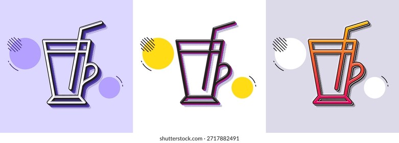Coffee cup line icon. Halftone dotted pattern. Gradient icon with grain shadow. Hot latte sign. Tea drink mug symbol. Line coffee cup icon. Various designs. Vector