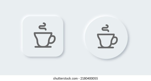Coffee cup line icon in neomorphic design style. Hot drink signs vector illustration.