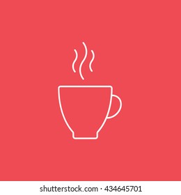 Coffee Cup Line Icon On Red Background