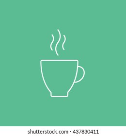 Coffee Cup Line Icon On Green Background