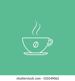 Coffee Cup Line Icon On Green Background