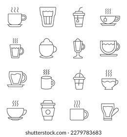 Coffee Cup Line Icon Set. Collection of modern outline vector signs drawn with black thin line. Perfect for using in banners, fliers, business cards, stores, shops 