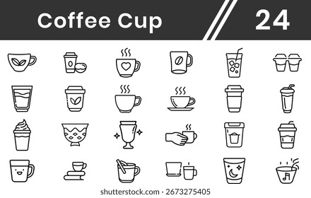 Icono de la línea de la taza de café fijado para el Web. Incluido en el set Contiene café, papel, bebida, taza, desechable, taza, contenedor y más. carrera editable. Ilustración vectorial	
